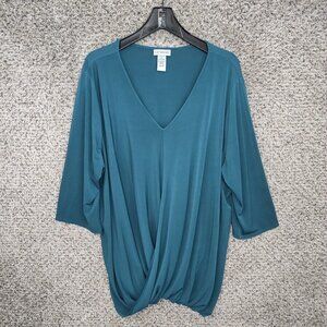Catherines Top Womens Plus‎ 2X 22/24W Teal 3/4 Sleeve V-Neck Blouse Ladies